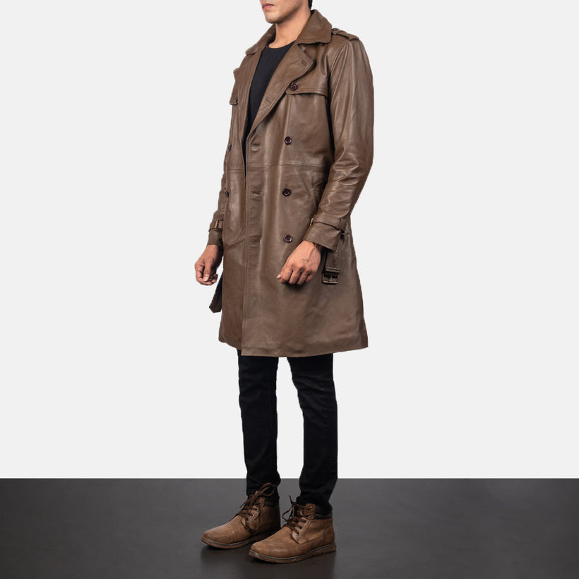 Royson Brun Leather Duster Læderfrakke til Mænd