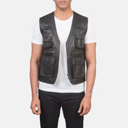Men's Safari Brun Leather Vest til Mænd in Brown Sheepskin Leather - Front Profile View &amp; Tailored Silhouette | Buy Online