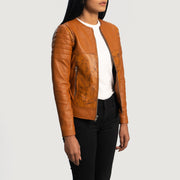 
Tan Brown Sheepskin Dip &Amp; Dye Biker Jacket - Bagfra med tilpassede skuldre og ren kant