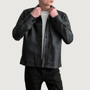 
Scout Sort Leather Shirt til Mænd in Black Sheepskin Leather - Forfra med skræddersyet silhuet | Køb online