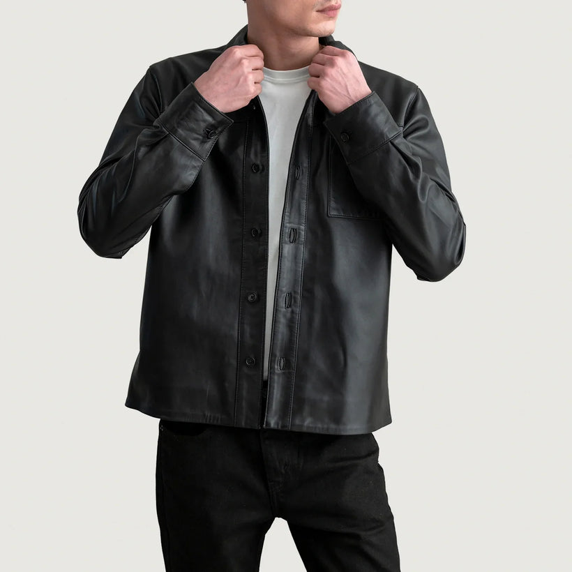Scout Sort Leather Shirt til Mænd