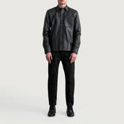 
Nærbillede of Shirt & Buttons Hardware on Scout Sort Leather Shirt til Mænd