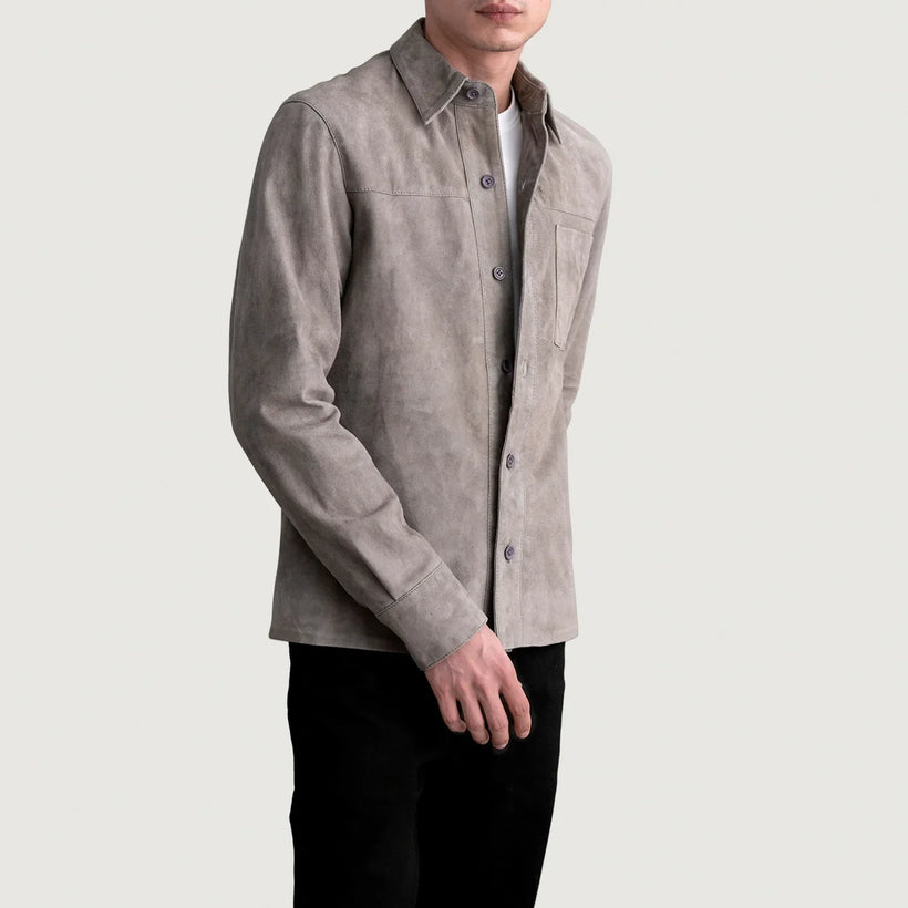 Scout Grey Suede Leather Shirt til Mænd