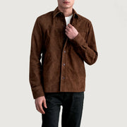 Scout Mocha Suede Leather Shirt til Mænd in Brown Goatskin Suede - Front Profile View &amp; Tailored Silhouette | Buy Online