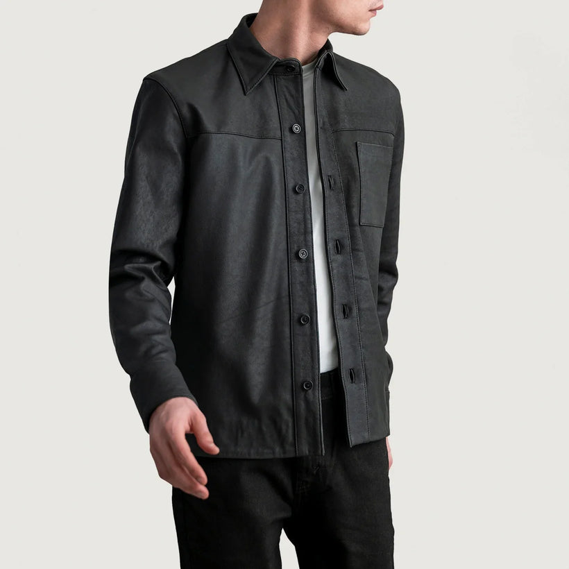 Scout Tumbled Sort Leather Shirt til Mænd