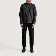 
Nærbillede of Shirt & Buttons Hardware on Scout Tumbled Sort Leather Shirt til Mænd