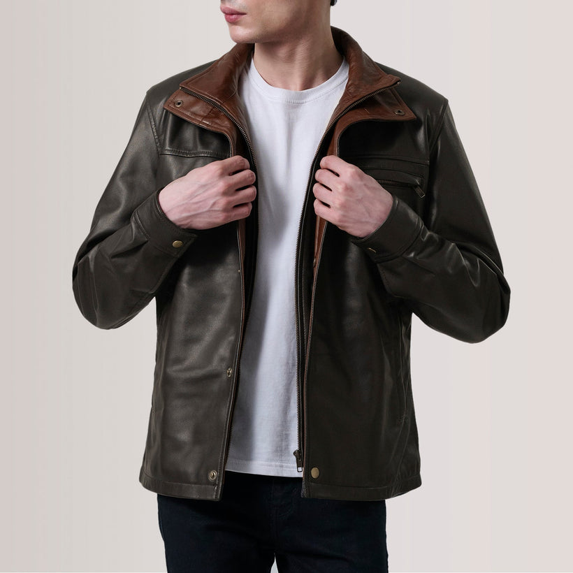 Sean Brun Leather Classic Læderjakke til Mænd