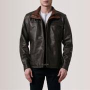 Authentic Sheepskin Leather with Semi-aniline Finish Grain Texture &amp; Heavy-Duty Seam Stitching Detail
