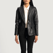Women's Selina Sort Leather Blazer til Kvinder in Black Sheepskin Leather - Front Profile View &amp; Tailored Silhouette | Buy Online