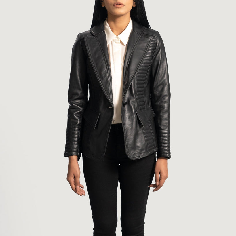 Selina Sort Leather Blazer til Kvinder