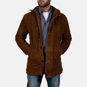 Men's Sheriff Brun Suede Læderjakke til Mænd in Brown Goatskin Suede - Front Profile View &amp; Tailored Silhouette | Buy Online