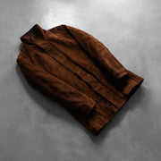 Open hem &amp; Hem Craftsmanship Construction Detail on Men's Sheriff Brun Suede Læderjakke til Mænd