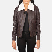 Women's Stella G-1 Maroon Leather Bomber Jacket in Maroon Sheepskin Leather - Front Profile View &amp; Tailored Silhouette | Buy Online