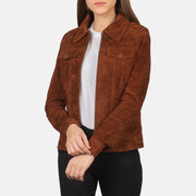 
Suzy Brown Suede Trucker Jacket in Brown Goatskin Suede - Forfra med skræddersyet silhuet | Køb online