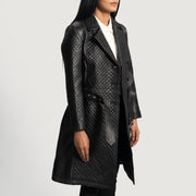 
Black Sheepskin Leather Trench Coat - Bagfra med tilpassede skuldre og ren kant