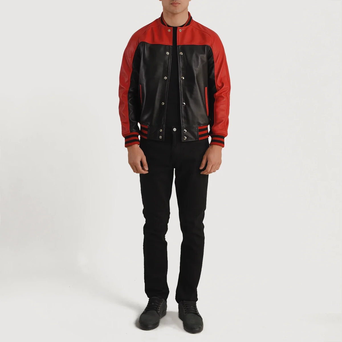 Terrance Sort Varsity Læderjakke til Mænd – alternate product view 5