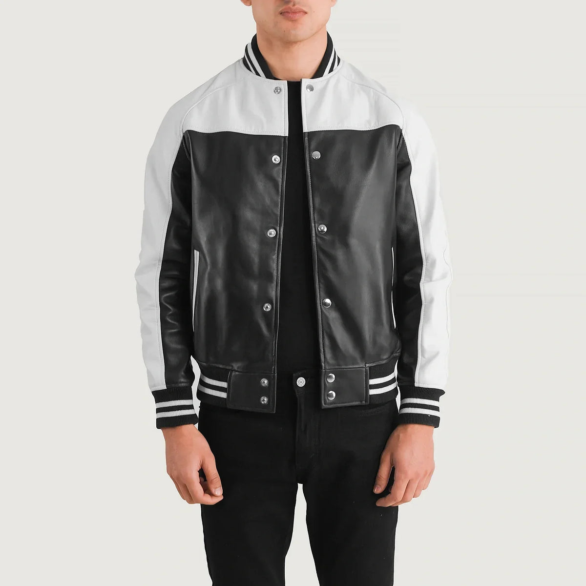 Terrance Sort Varsity Læderjakke til Mænd – alternate product view 1
