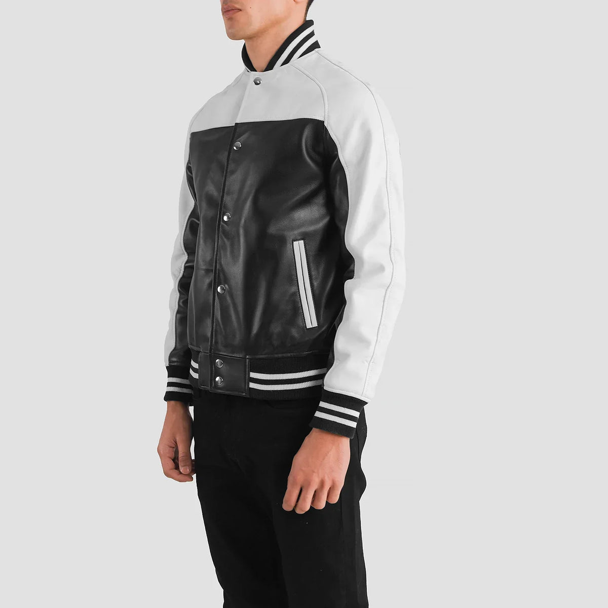 Terrance Sort Varsity Læderjakke til Mænd – alternate product view 2