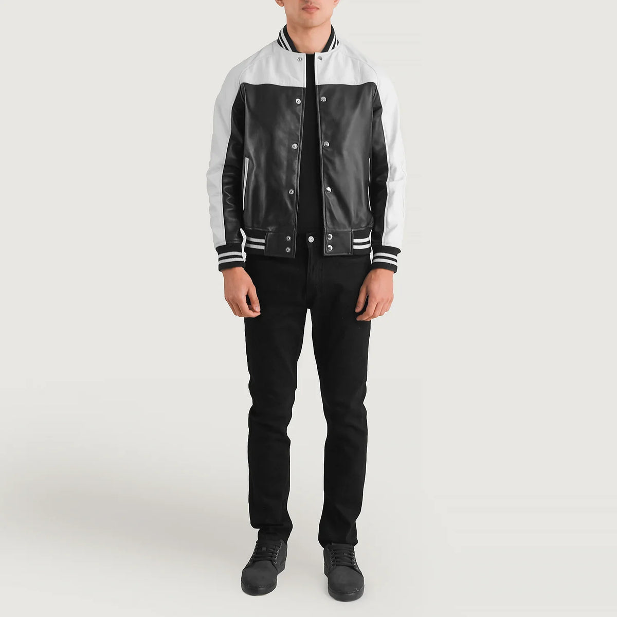 Terrance Sort Varsity Læderjakke til Mænd – alternate product view 3