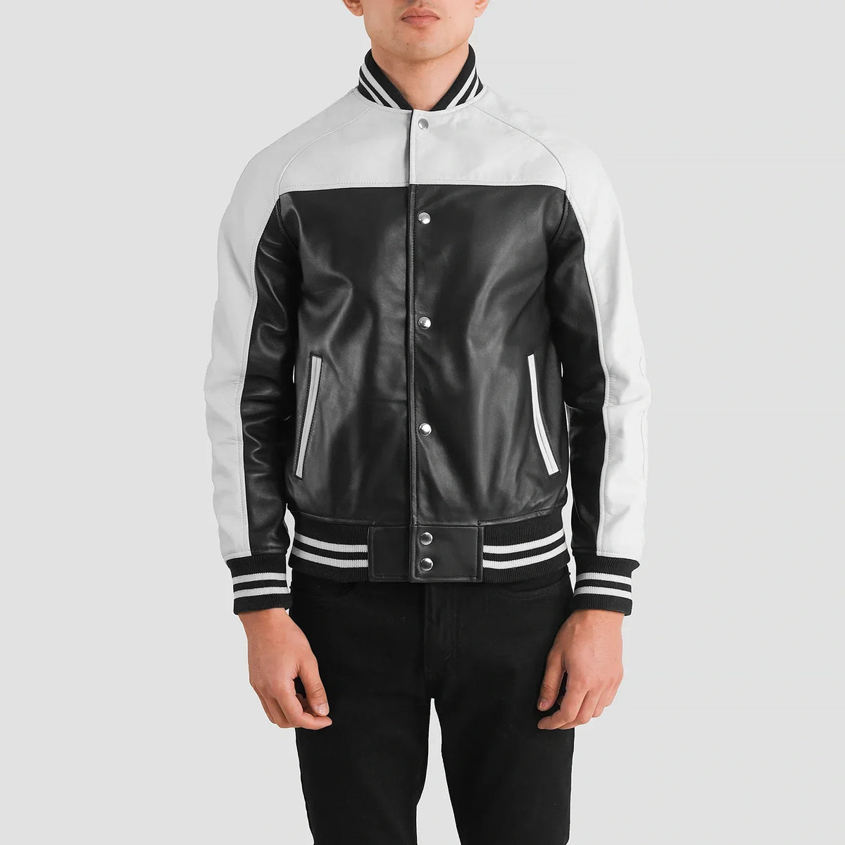 Terrance Sort Varsity Læderjakke til Mænd – alternate product view 4