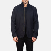 Men's Thomas Sort Wool Læderjakke til Mænd in Black Synthetic Wool - Front Profile View &amp; Tailored Silhouette | Buy Online