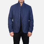 Men's Thomas Blue Wool Læderjakke til Mænd in Navy Blue Synthetic Wool - Front Profile View &amp; Tailored Silhouette | Buy Online