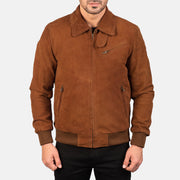 Close-Up Detail of Shirt &amp; Zipper Hardware on Men's Tomchi Lys brun Suede Læderjakke til Mænd