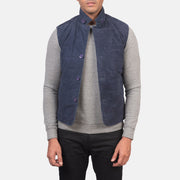 Men's Tony Blue Suede Vest til Mænd in Blue Goatskin Suede - Front Profile View &amp; Tailored Silhouette | Buy Online