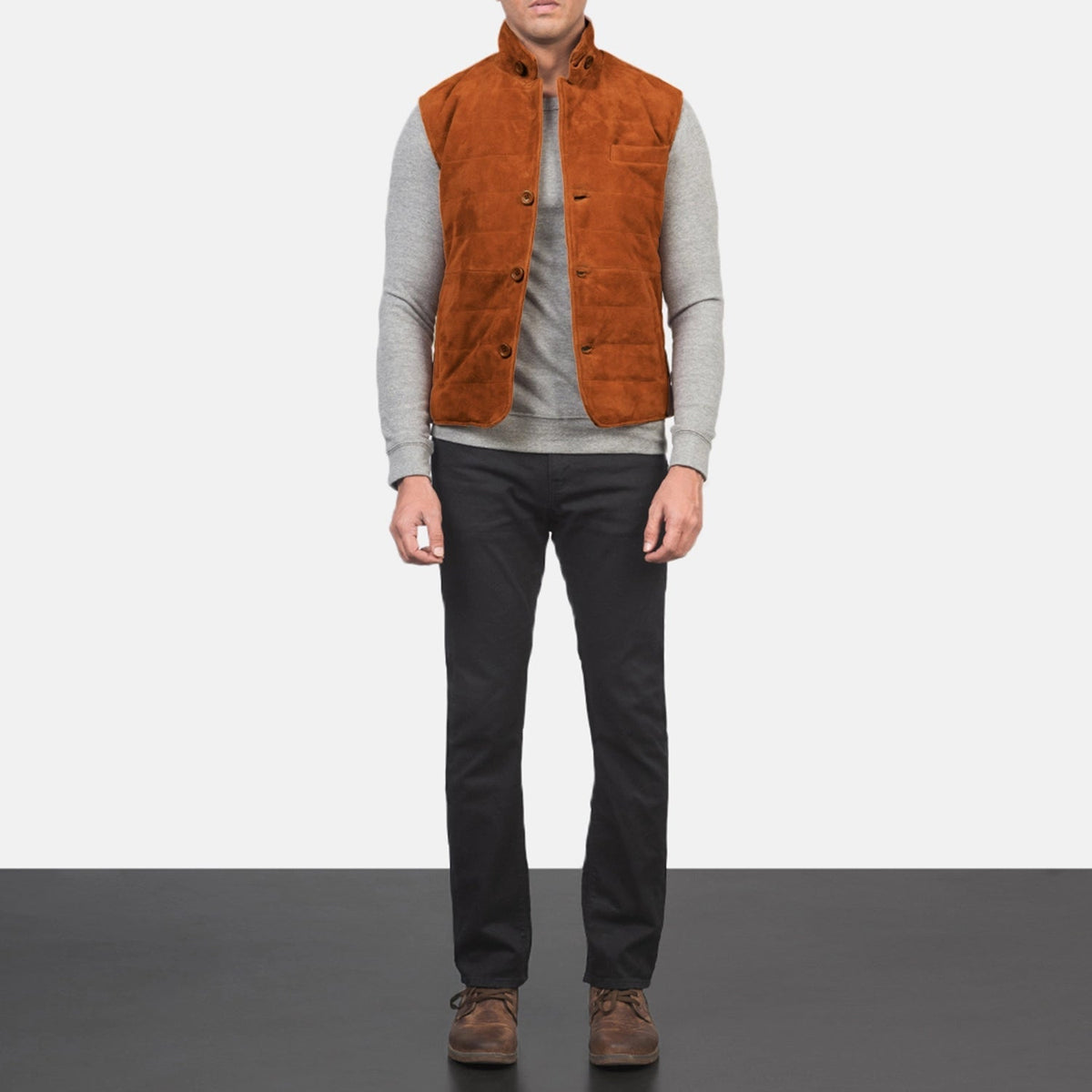 Men's Tony Brun Suede Vest til Mænd - Lateral Side Profile View Showing Sleeve Cut &amp; Athletic Taper Fit