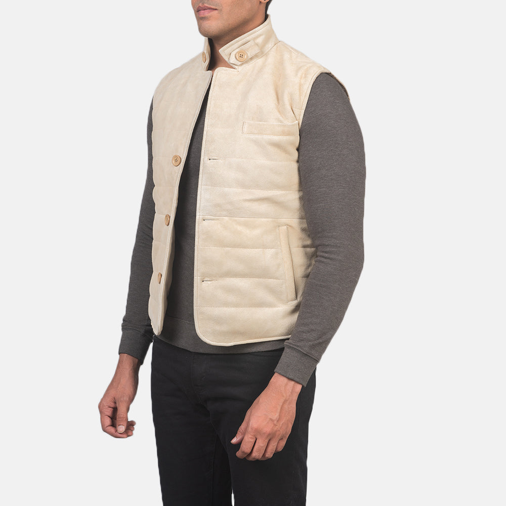 
Off-White Goatskin Suede Leather Vest - Bagfra med tilpassede skuldre og ren kant