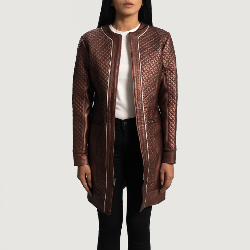 Trudy Lane Quilted Maroon Leather Coat til Kvinder