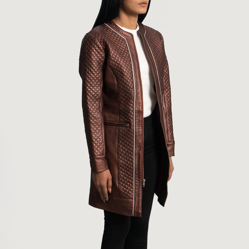 Trudy Lane Quilted Maroon Leather Coat til Kvinder