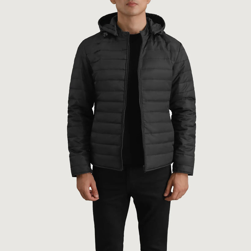 Tyler Sort Hooded Puffer Læderjakke til Mænd
