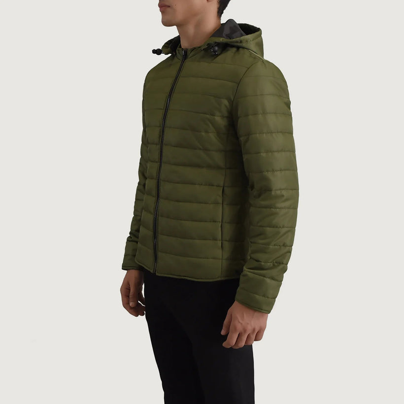 Tyler Grøn Hooded Puffer Læderjakke til Mænd