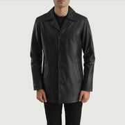 Men's Urban Slate Sort Leather Coat til Mænd in Black Cowhide (Lt-071) Leather - Front Profile View &amp; Tailored Silhouette | Buy Online