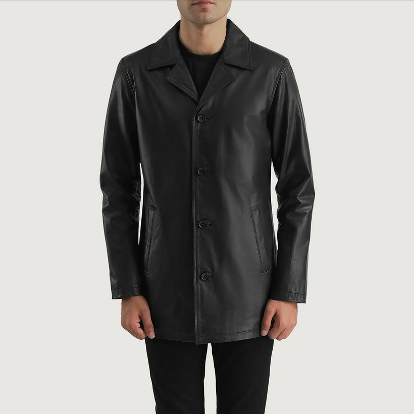 Urban Slate Sort Leather Coat til Mænd