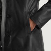 Men's Urban Slate Sort Leather Coat til Mænd - Lateral Side Profile View Showing Sleeve Cut &amp; Athletic Taper Fit
