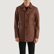 Urban Slate Brun Leather Coat til Mænd in Brown Cowhide Leather - Front Profile View &amp; Tailored Silhouette | Buy Online