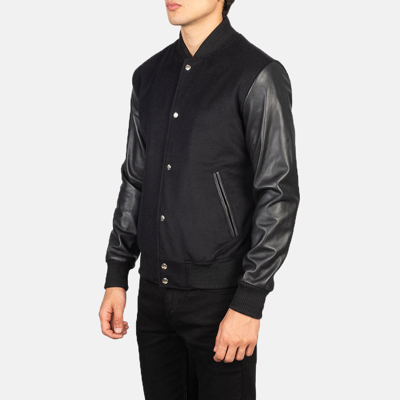 Vaxton Sort Hybrid Varsity Læderjakke til Mænd