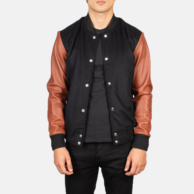 Vaxton Brun & Sort Hybrid Varsity Læderjakke til Mænd