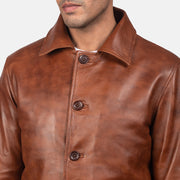Waffle Brun Læderjakke til Mænd - Lateral Side Profile View Showing Sleeve Cut &amp; Athletic Taper Fit