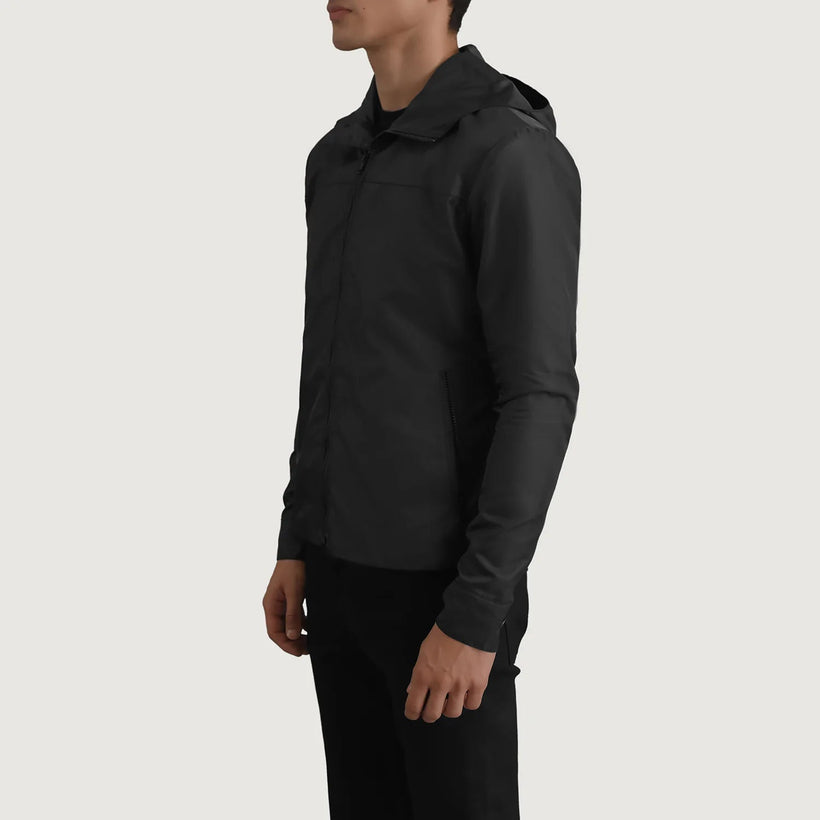 Wesley Sort Hooded Windbreaker Læderjakke til Mænd