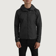 
Nærbillede of Classic Collar & Zipper With Inside Wind Flap. Hardware on Wesley Sort Hooded Windbreaker Læderjakke til Mænd
