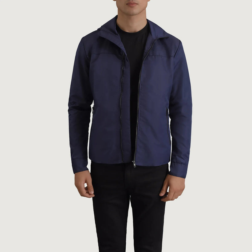 Wesley Blå Hooded Windbreaker Læderjakke til Mænd