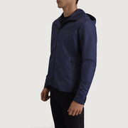 
Blue Full-Grain Leather Hooded Jacket - Bagfra med tilpassede skuldre og ren kant