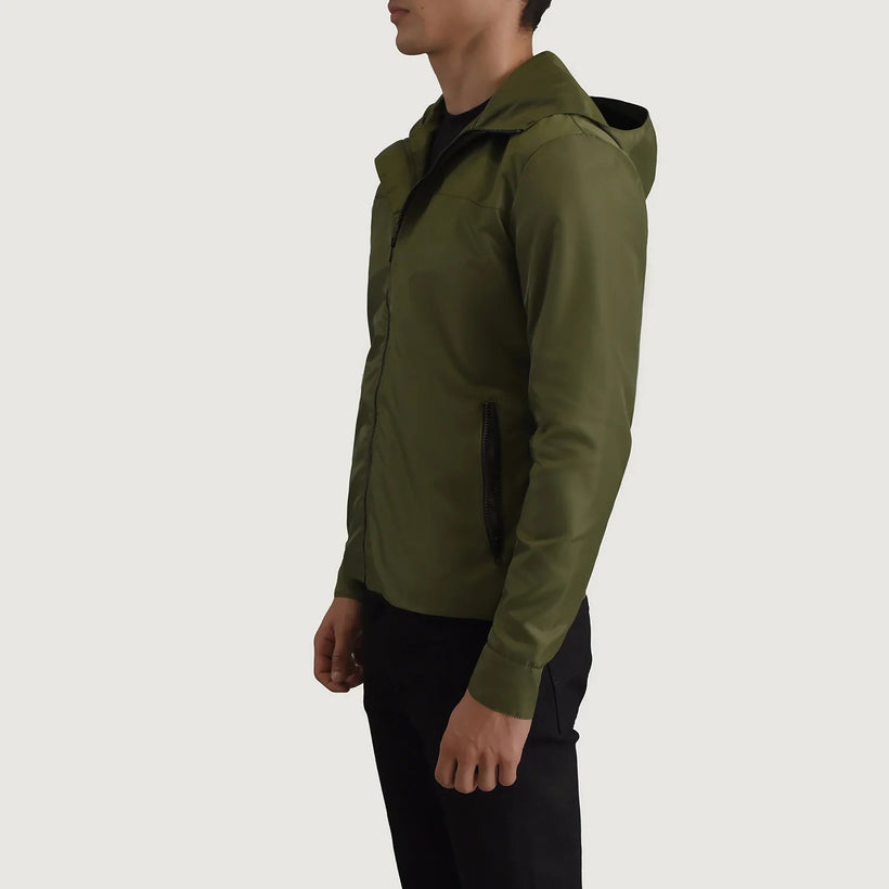 Wesley Grøn Hooded Windbreaker Læderjakke til Mænd