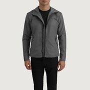 
Wesley Grey Hooded Windbreaker Læderjakke til Mænd in Grey Full-Grain Leather - Forfra med skræddersyet silhuet | Køb online