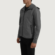 
Grey Full-Grain Leather Hooded Jacket - Bagfra med tilpassede skuldre og ren kant