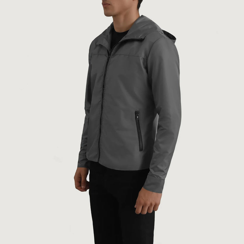 Wesley Grey Hooded Windbreaker Læderjakke til Mænd