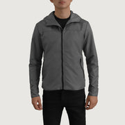 
Nærbillede of Classic Collar & Zipper With Inside Wind Flap. Hardware on Wesley Grey Hooded Windbreaker Læderjakke til Mænd
